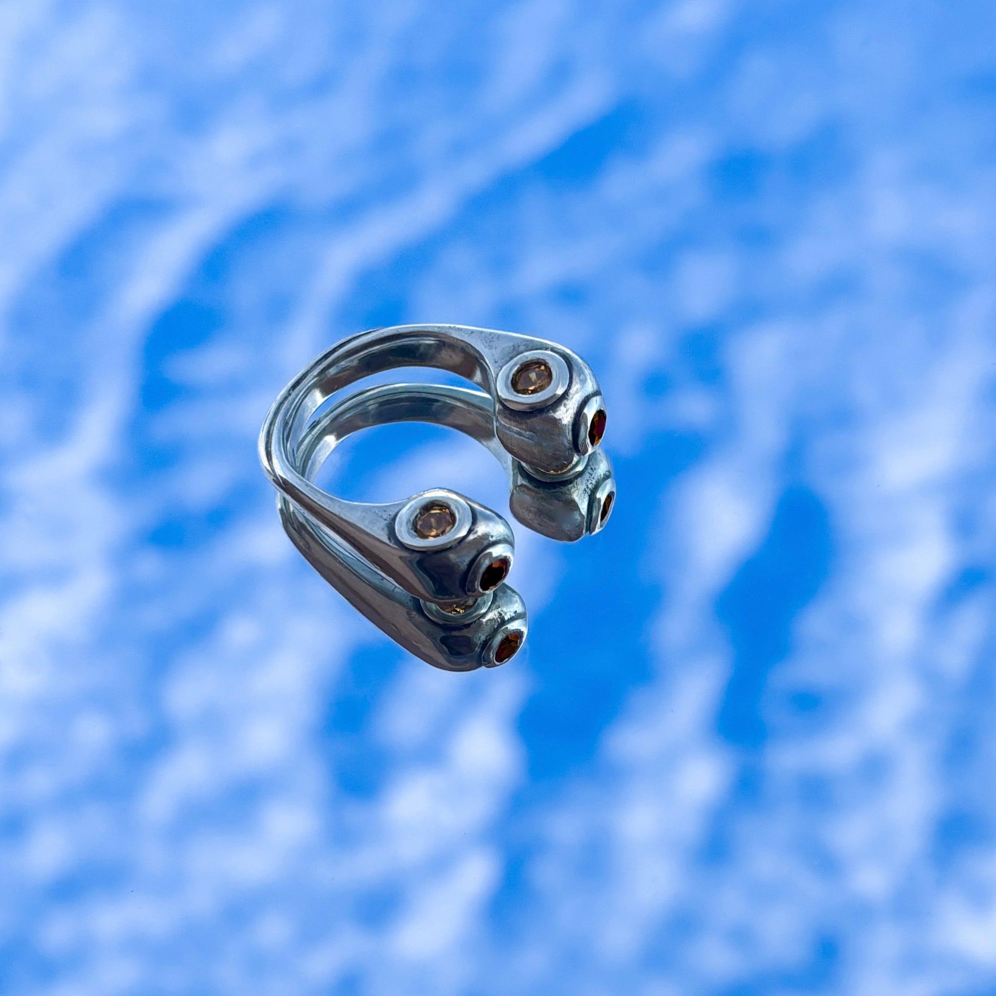 Bague en argent, pierre fines, rubis, zircon